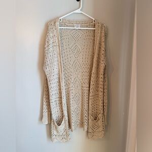 Hippie Rose Beige Crochet Knit Cardigan